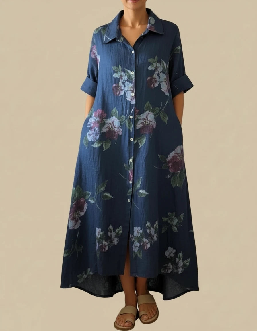 Italian Linen Maxi Dress for Women – Floral Classic | Lightweight & Breathable | RARE SHION