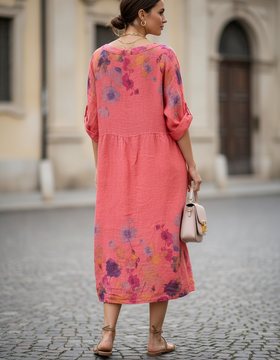Italian Linen Dress for Women – Floral Soft Elegance | Lightweight & Breathable | RARE SHION