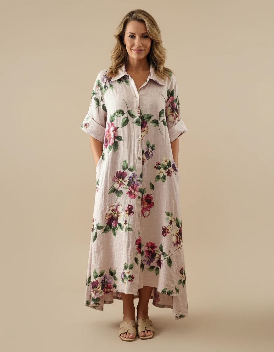 Italian Linen Maxi Dress for Women – Floral Classic | Lightweight & Breathable | RARE SHION
