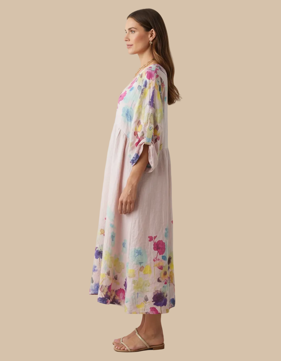 Italian Linen Dress for Women – Floral Soft Elegance | Lightweight & Breathable | RARE SHION