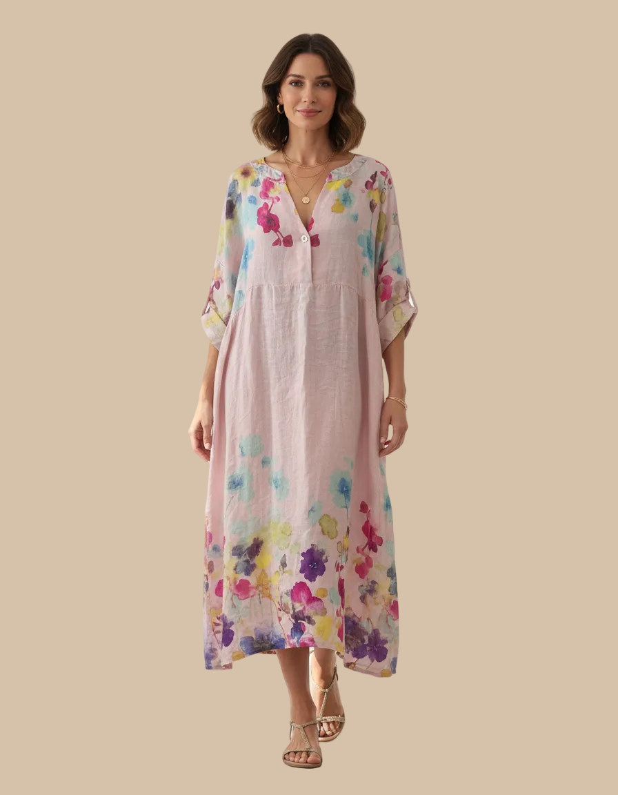 Italian Linen Dress for Women – Floral Soft Elegance | Lightweight & Breathable | RARE SHION