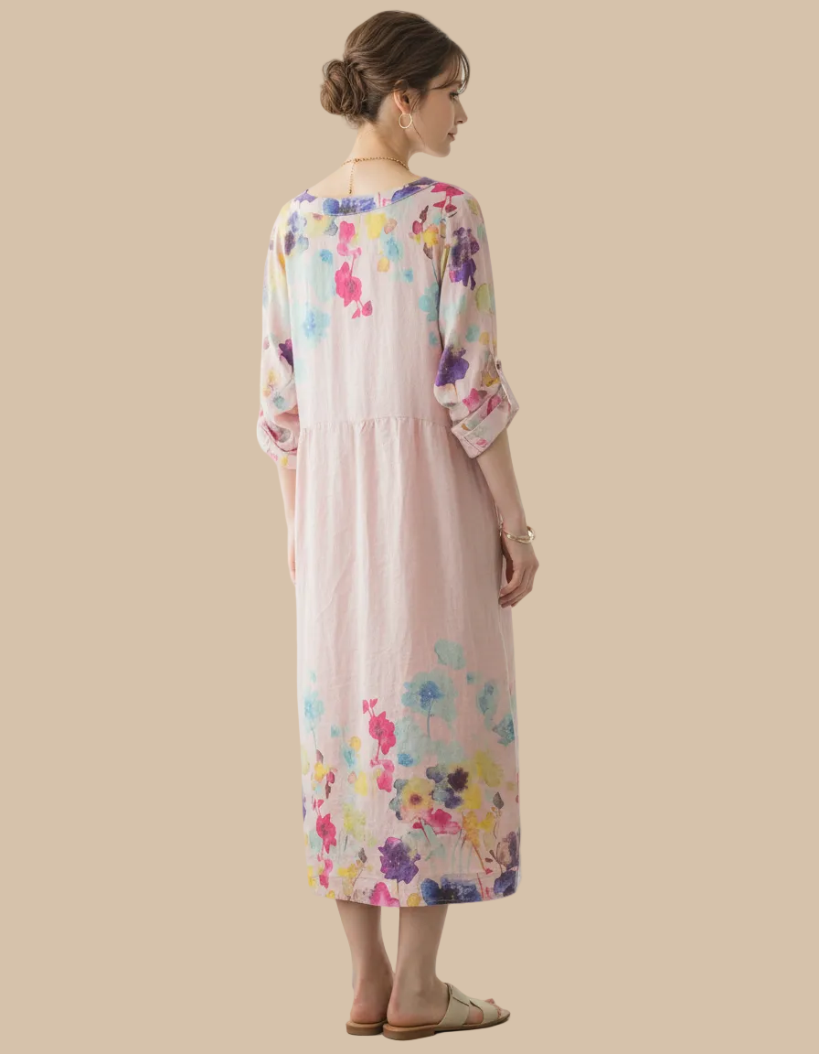 Italian Linen Dress for Women – Floral Soft Elegance | Lightweight & Breathable | RARE SHION