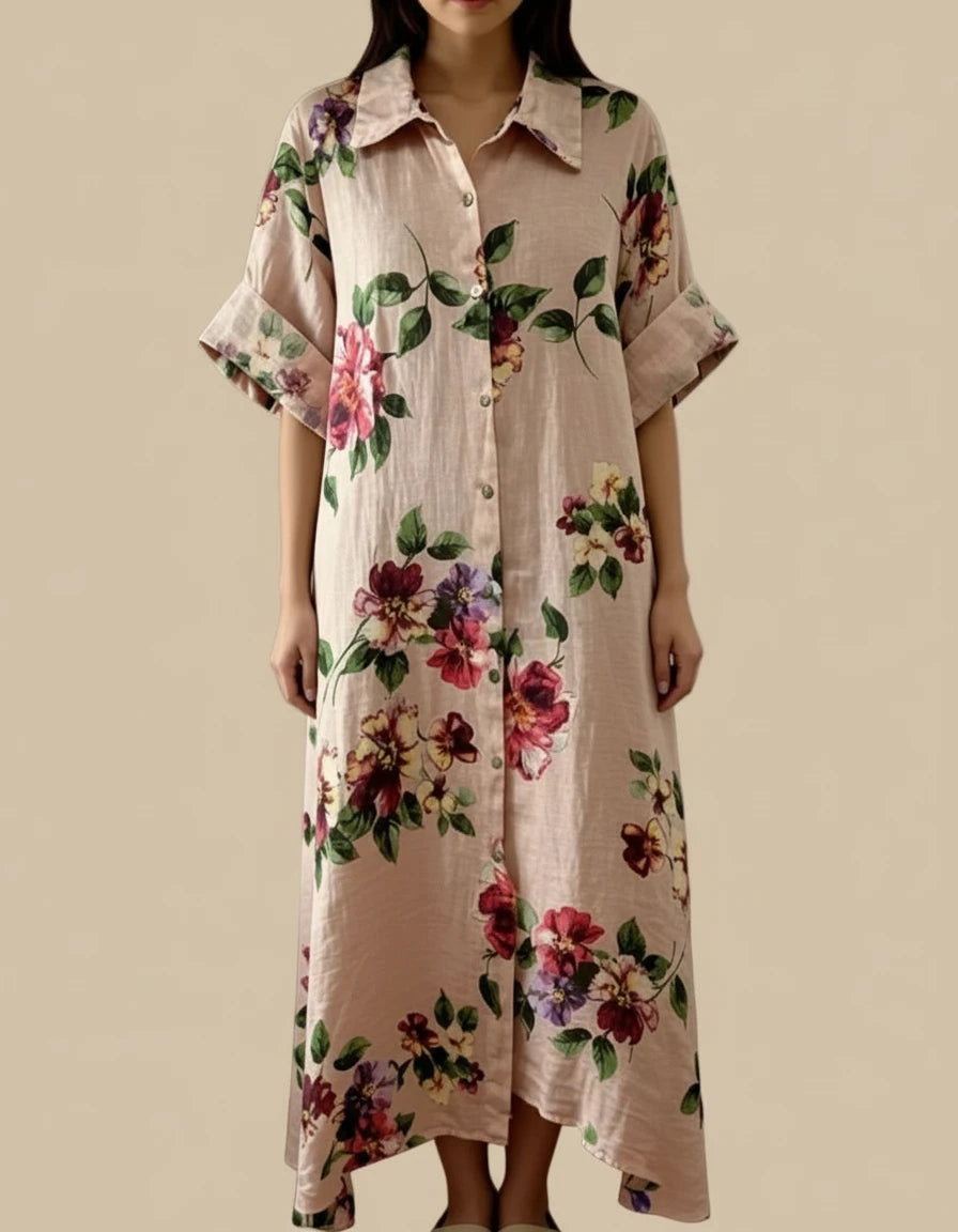 Italian Linen Maxi Dress for Women – Floral Classic | Lightweight & Breathable | RARE SHION