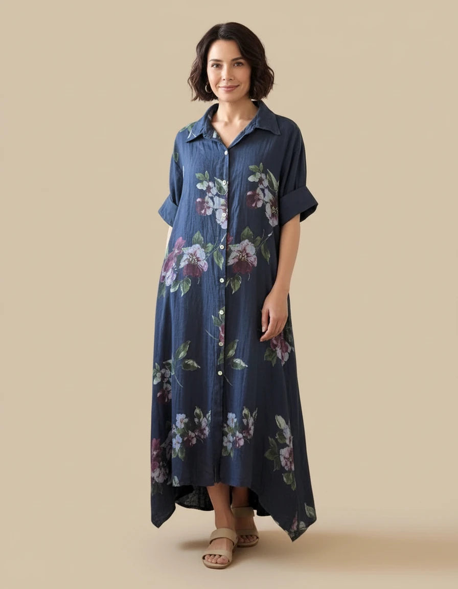 Italian Linen Maxi Dress for Women – Floral Classic | Lightweight & Breathable | RARE SHION