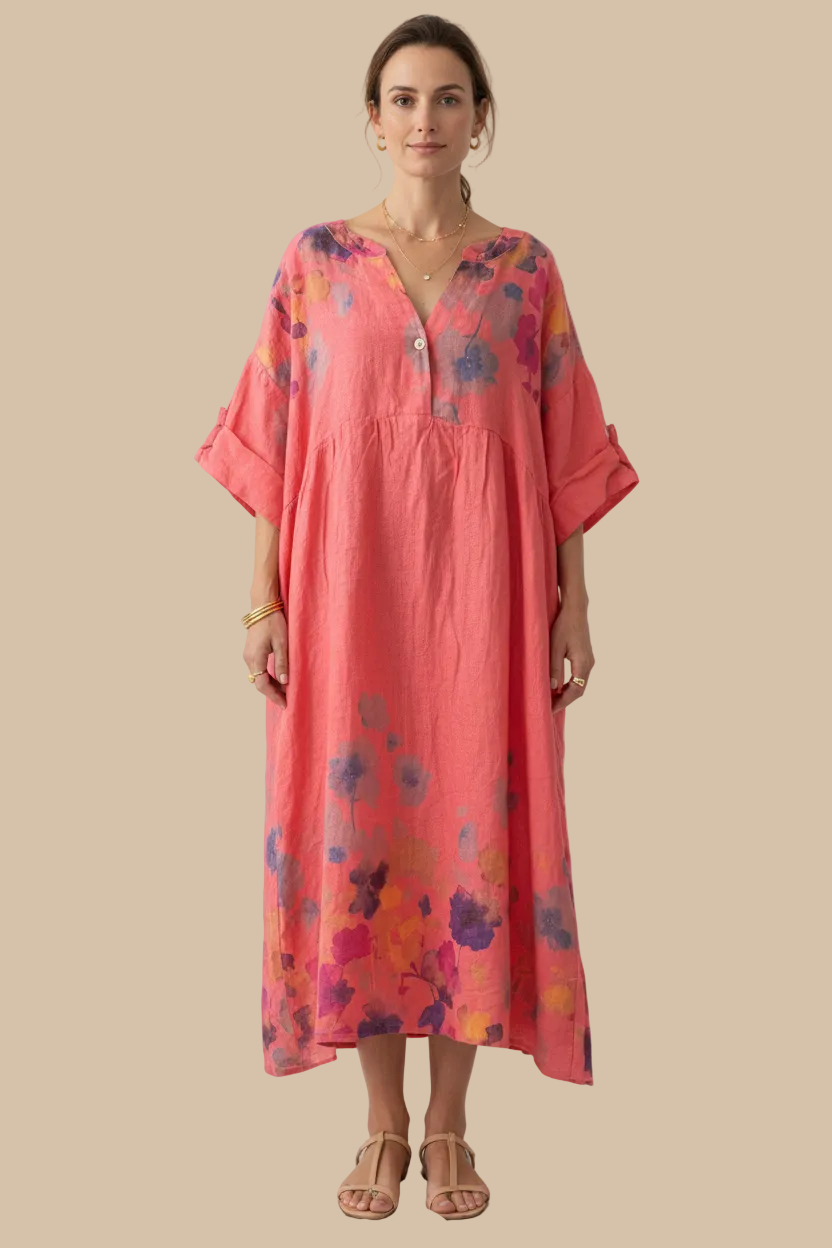 Italian Linen Dress for Women – Floral Soft Elegance | Lightweight & Breathable | RARE SHION