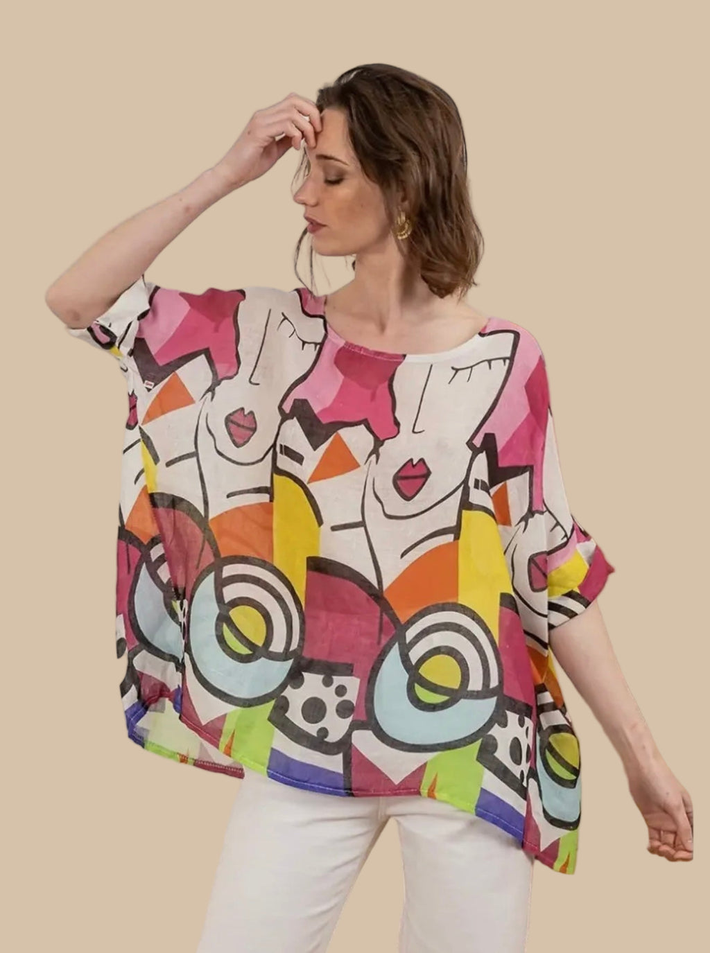 Italian Linen Tunic for Women – Pop Art Multicolor | Lightweight & Breathable | RARE SHION