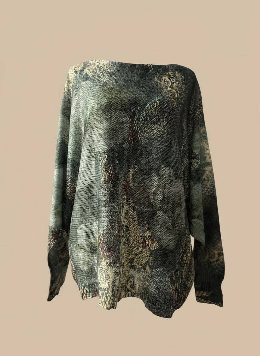 Italian Knit Sweater – Olive Floral Lace | Made in Italy | RARE SHION