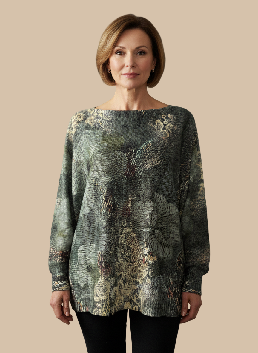 Italian Knit Sweater – Olive Floral Lace | Made in Italy | RARE SHION