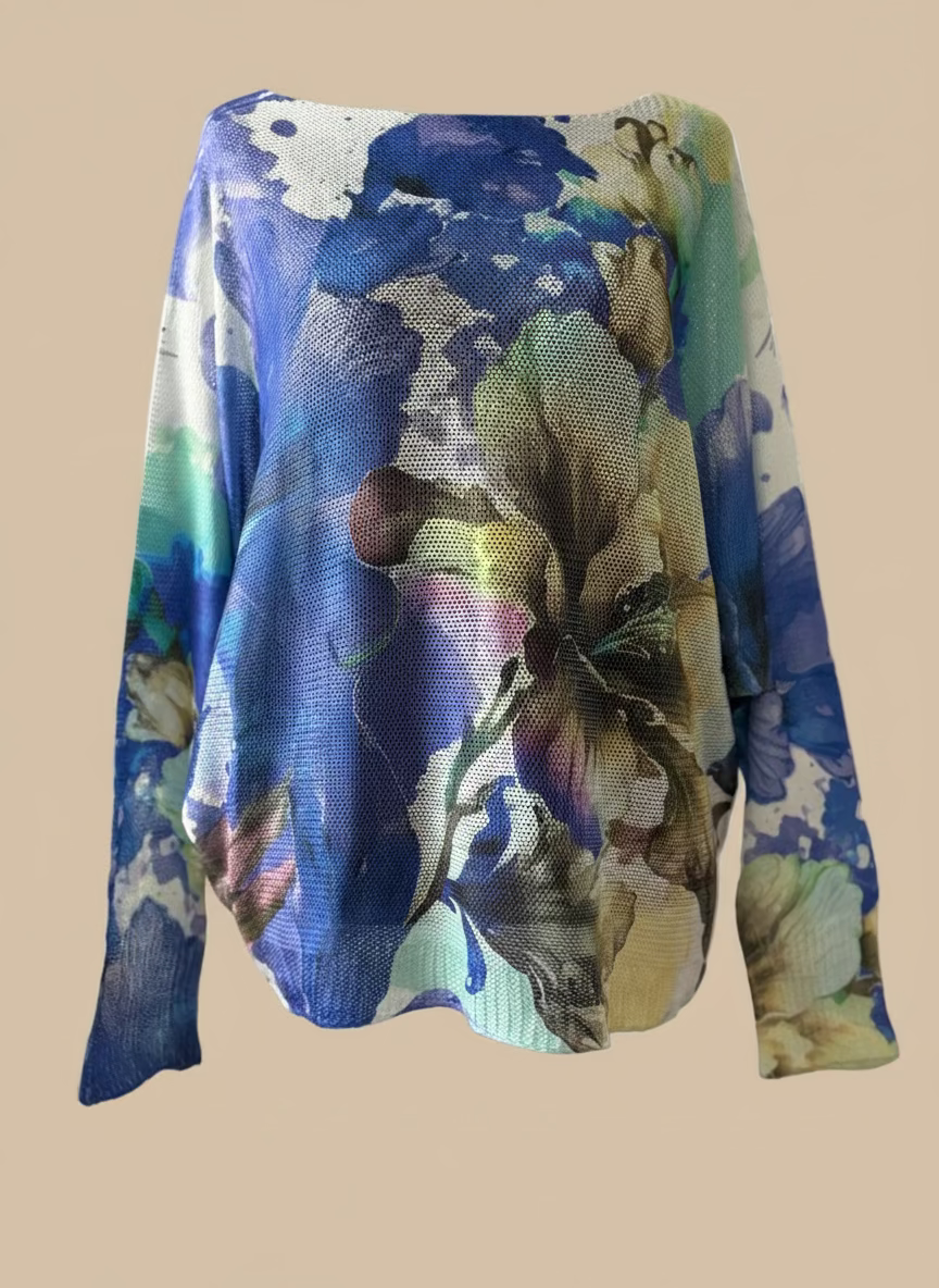 Italian Knit Sweater – Blue Violet Floral Watercolor | Made in Italy | RARE SHION