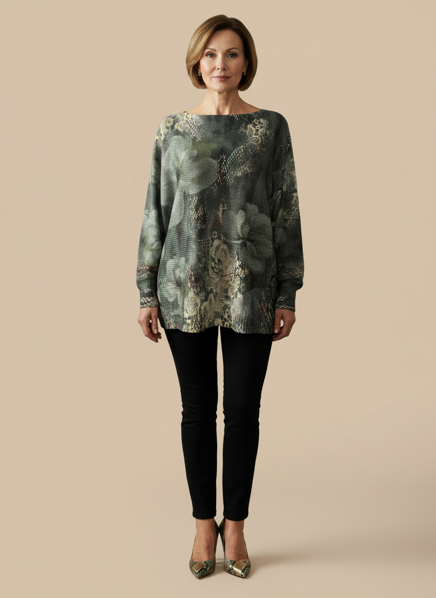 Italian Knit Sweater – Olive Floral Lace | Made in Italy | RARE SHION