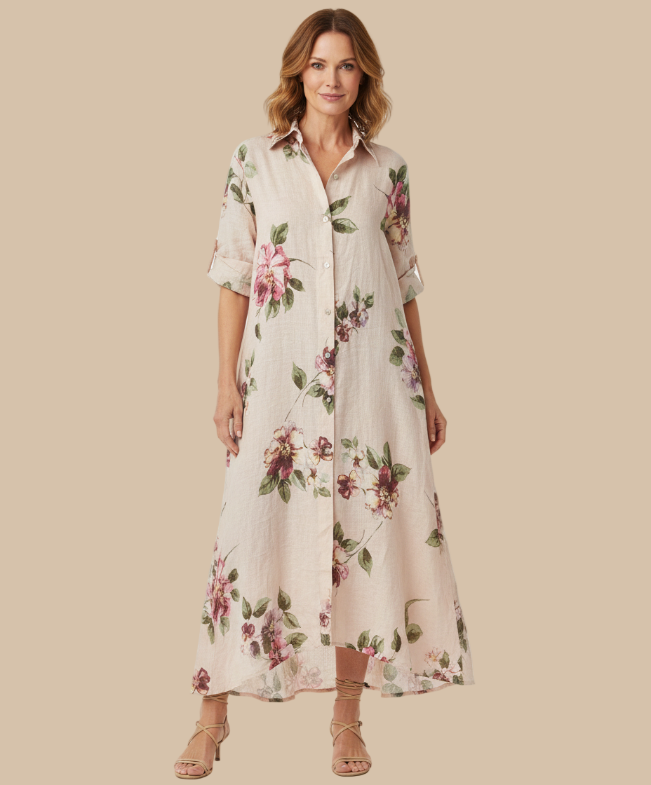 Italian Linen Maxi Dress for Women – Floral Classic | Lightweight & Breathable | RARE SHION