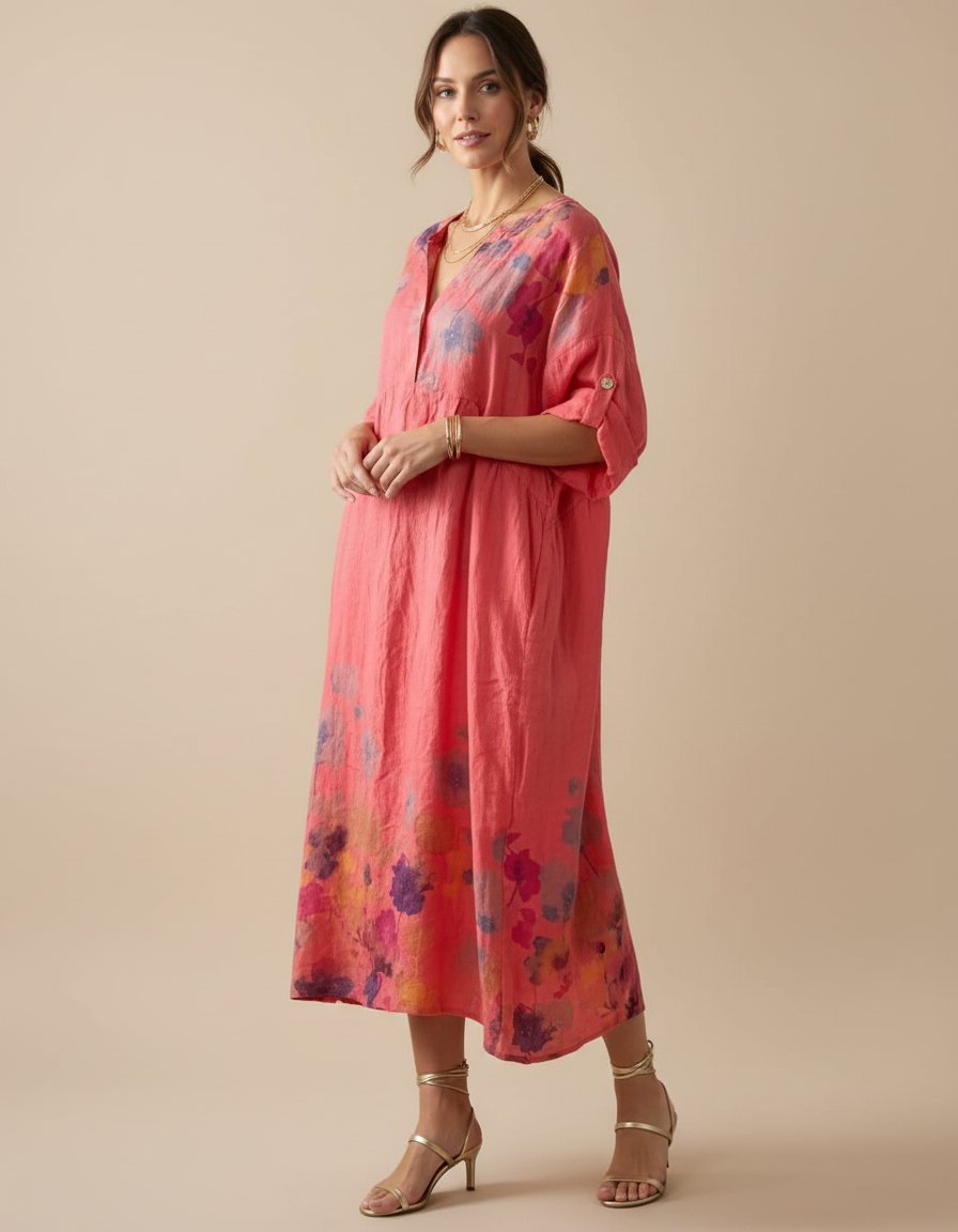 Italian Linen Dress for Women – Floral Soft Elegance | Lightweight & Breathable | RARE SHION