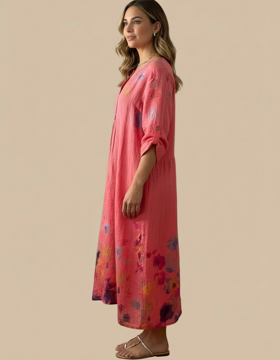 Italian Linen Dress for Women – Floral Soft Elegance | Lightweight & Breathable | RARE SHION